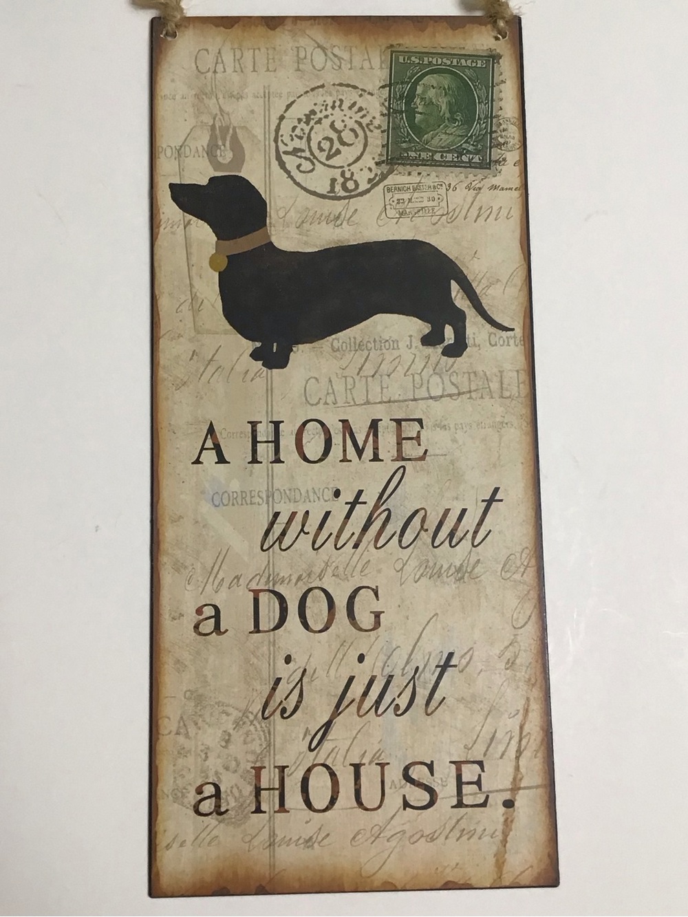 Dachshund REVERSIBLE to FRENCH Doxie Home Without a Dog Tin Sign Plaque Rustic - Picture 7 of 7